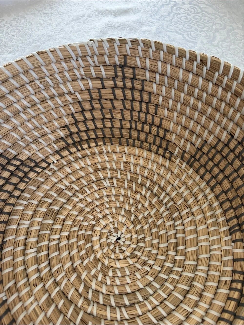 Natural Woven Basket Bowl - Tan, white & gray